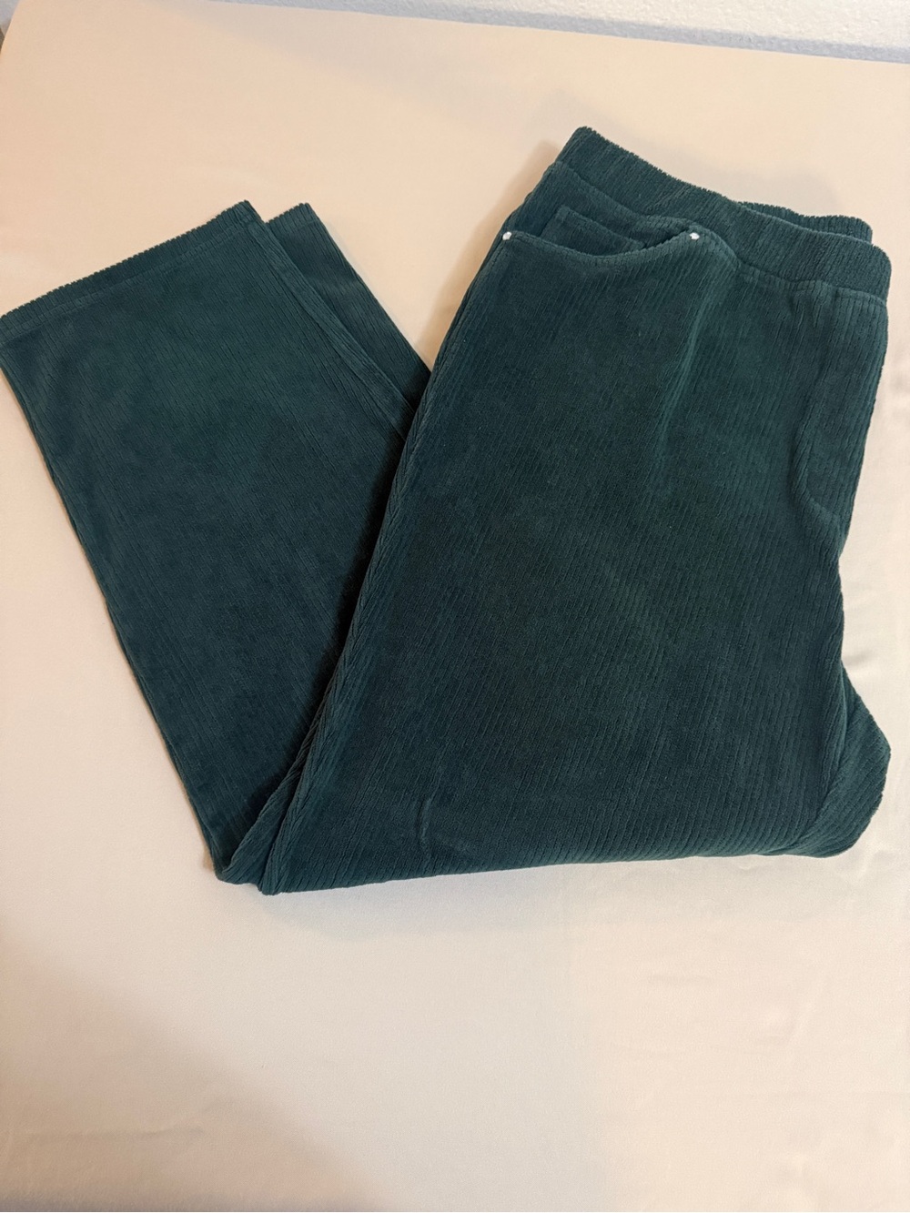 Quacker Factory Green Ribbed Pull On Pants 1X Short